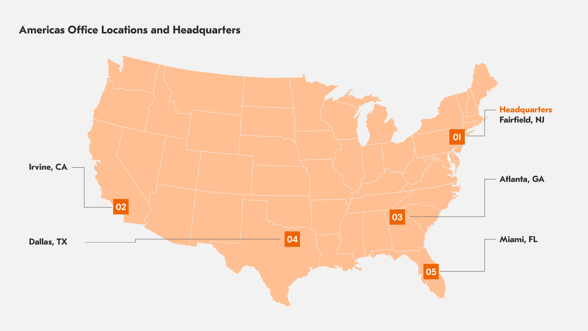 Map of Kyocera Document Solutions America Headquarters and Regional Offices